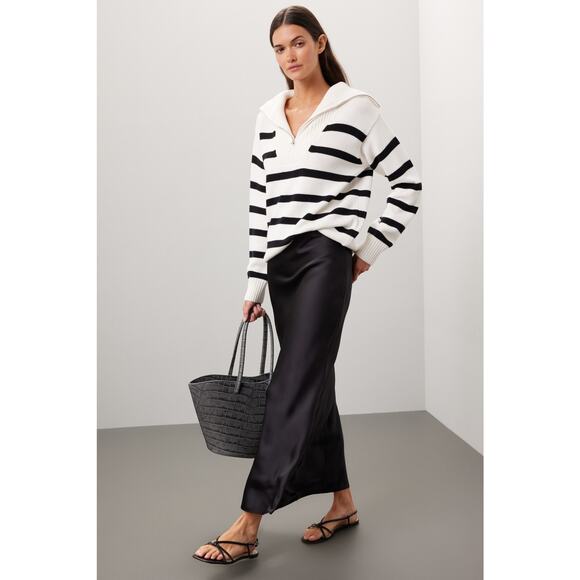 English Factory White Black Striped Knit Half Zip Pullover Sweater Size XS - Picture 1 of 14